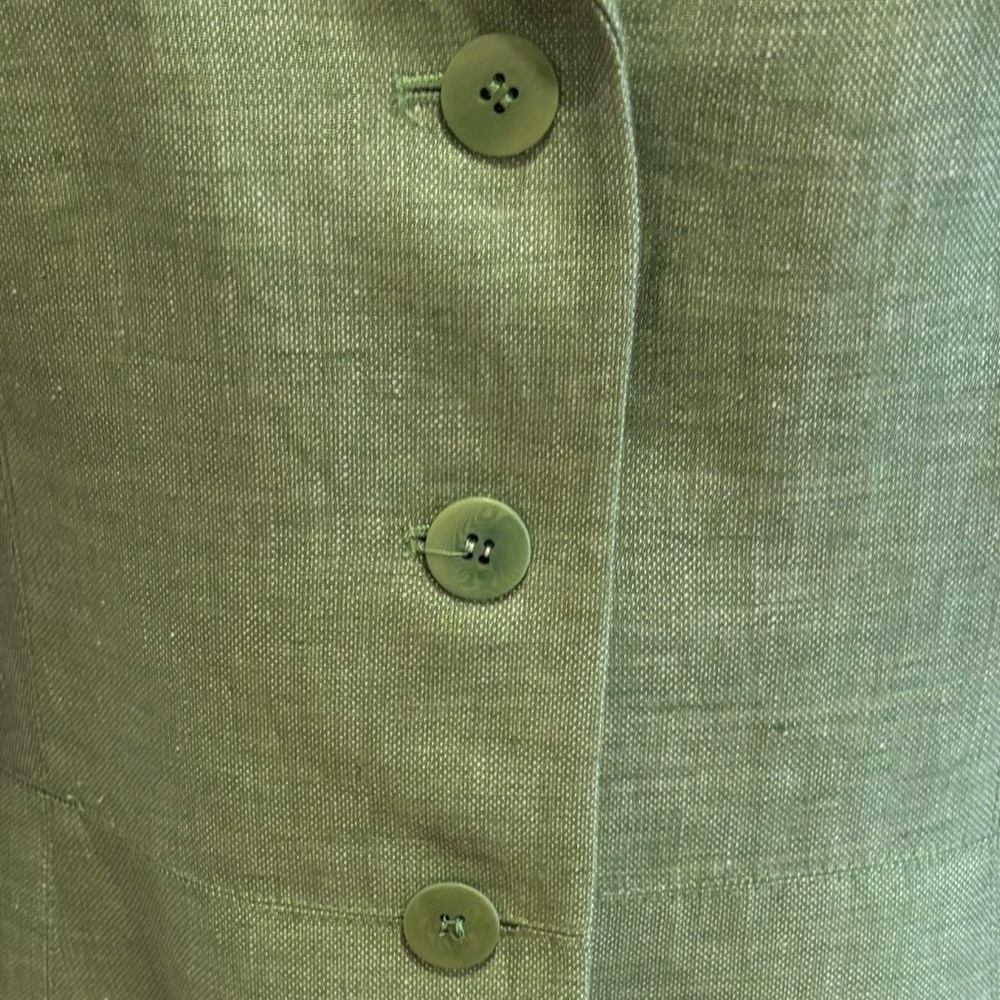90s 2PC LE SUIT LINEN GREEN LUXURY 3/4 SLEEVES FITTED BLAZER PENCIL SKIRT SZ 8 - Picture 9 of 11
